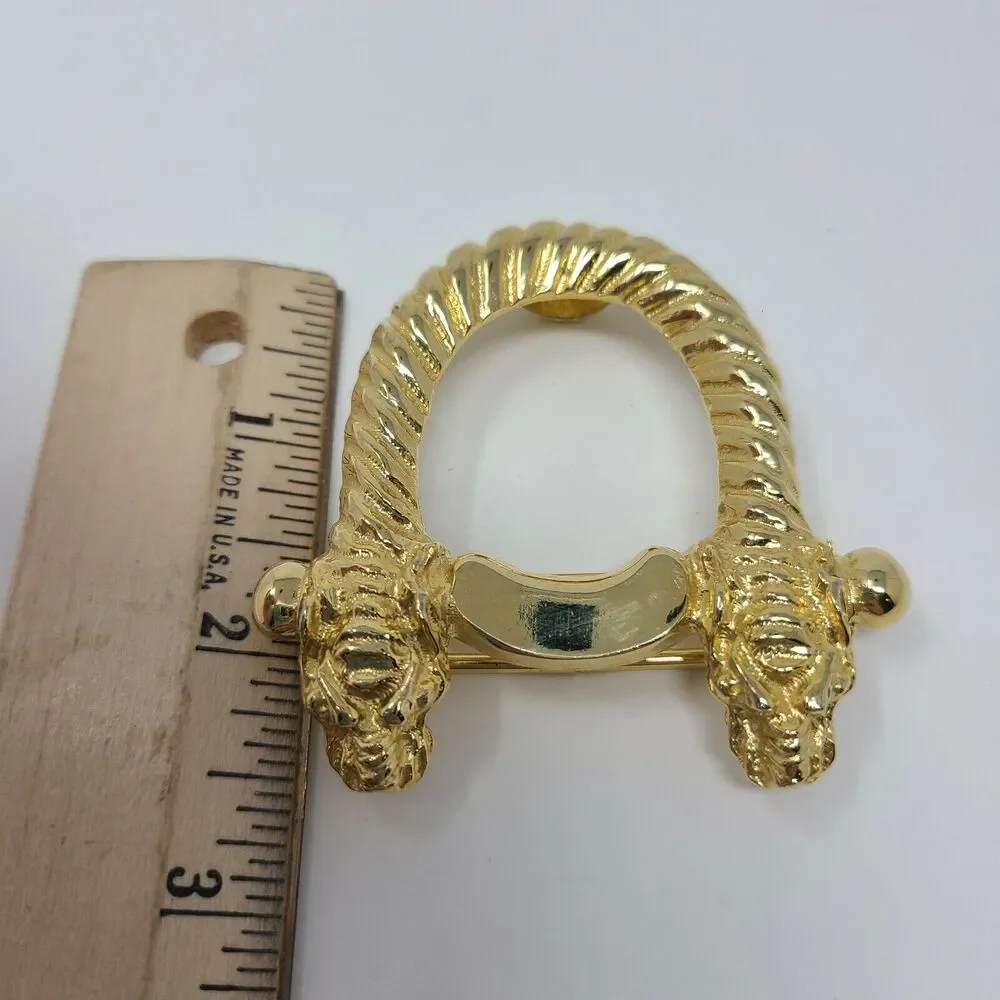 Vintage Dragon Head Two Piece 80’s Gold-tone Belt Buckle Gay Boyer Signed Asian